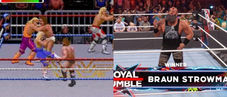 WWF-Royal-Rumble-1993-and-WWE-2K22-Braun-Strowman-winning-the-Rumble