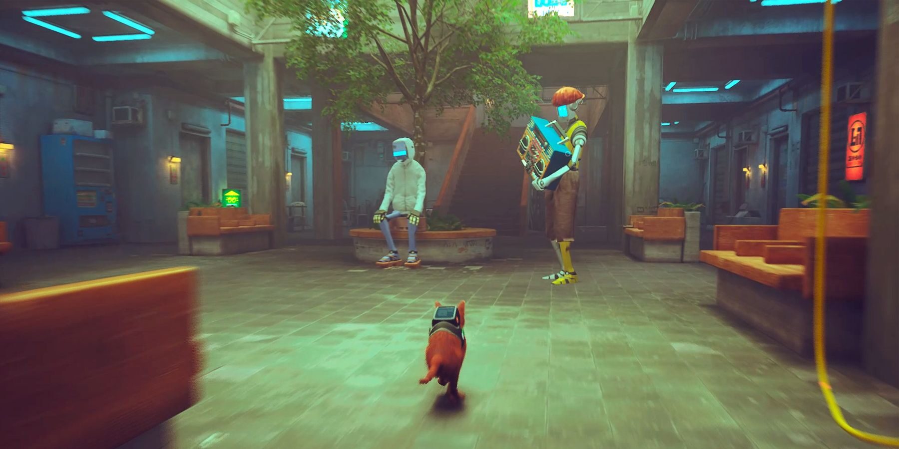 cat-running-past-the-robots-in-stray-1187579