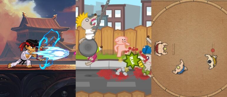 characters-fighting-in-Brawlhalla-pigs-and-wolves-fight-in-Iron-Snout-Sumo-wrestlers-in-Circle-of-Sumo-Online-Rumble